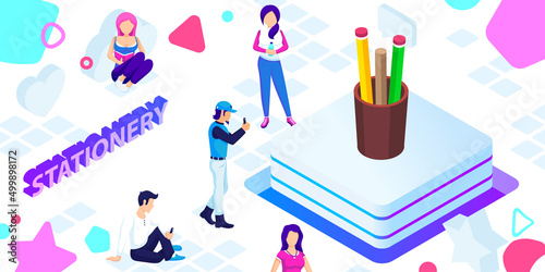 Stationery isometric design icon. Vector web illustration. 3d colorful concept