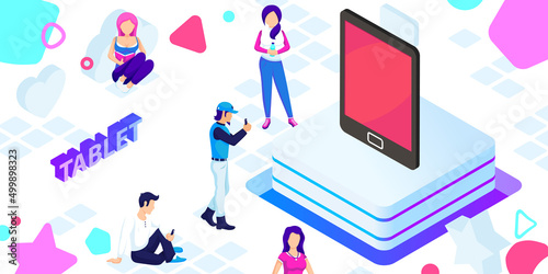 Tablet isometric design icon. Vector web illustration. 3d colorful concept