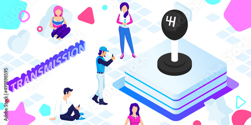 Transmission isometric design icon. Vector web illustration. 3d colorful concept