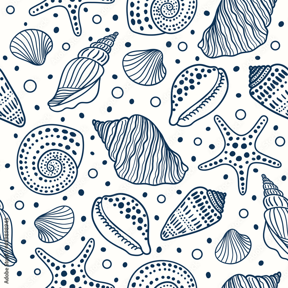 Sea Shells Fossils Mollusks And Starfish Seamless Pattern Summer Sea Shells Fossils Mollusks And Starfish Seamless Pattern Summer