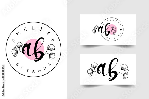Initial letter AB, flower handwriting logo design, vector logo for women beauty, salon, massage, cosmetic or spa brand.
