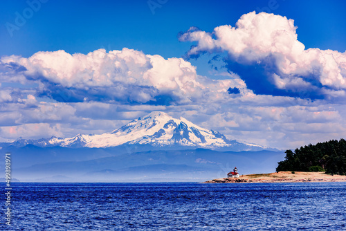 lighthouse and mt. baker photo
