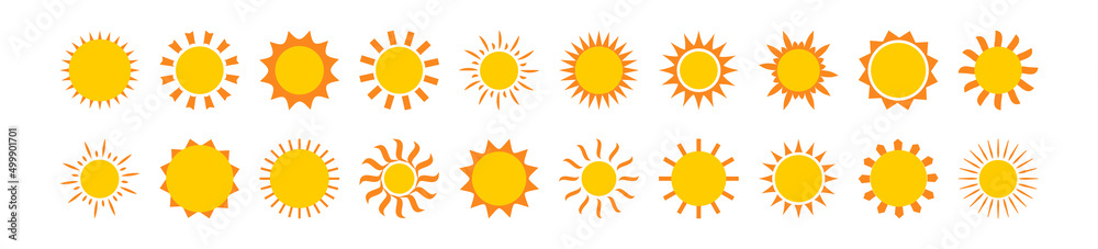 Sun vector icon, summer symbol, sunshine set, yellow solar star isolated on white background. Weather simple illustration Sun vector icon, summer symbol, sunshine set, yellow solar star isolated on white background. Weather simple illustration