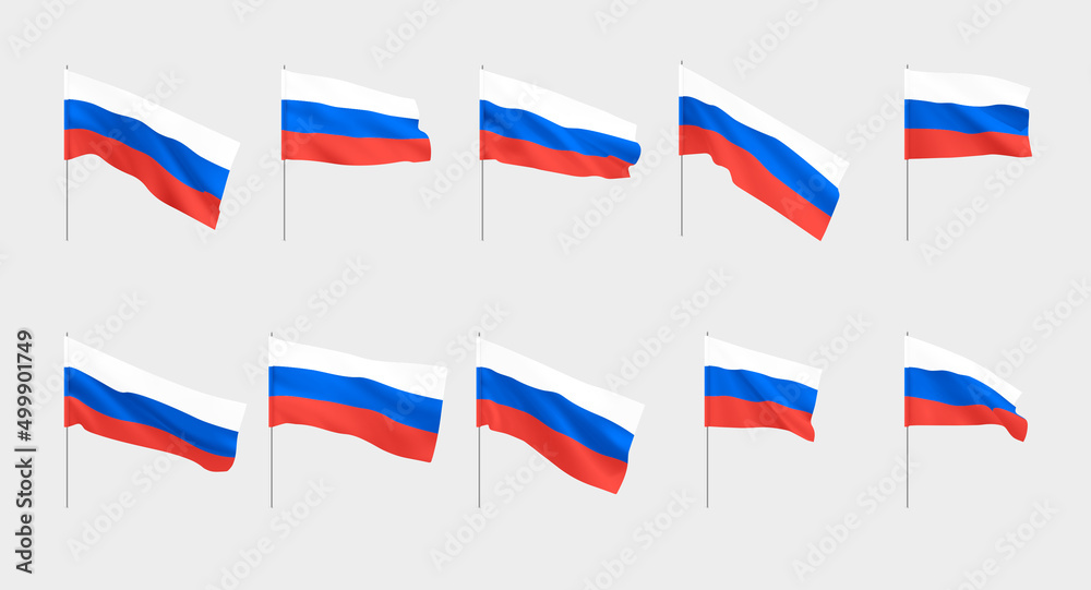 Russia flags. Set of national realistic flags of Russian Federation. Russia flags. Set of national realistic flags of Russian Federation.