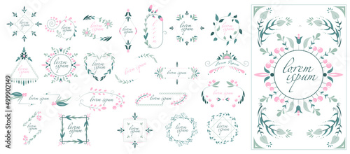 Collection of geometric floral frames. Modern Minimalistic and Floral templates for Invitation cards. Trendy Line drawing, lineart style. Vector illustration