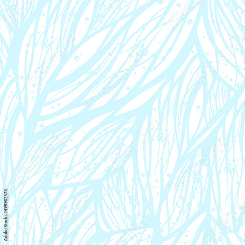 Abstract seamless pattern with water, flower, wind or floral elements. Vector illustration with natural tune. Blue and white colors