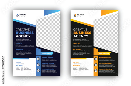 Flyer design template blue and orange color, creative A4 size leaflet