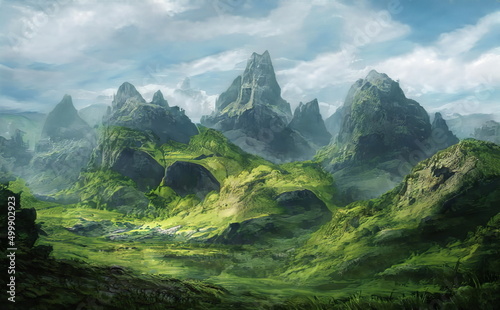 Tela Fantastic Epic Magical Landscape of Mountains