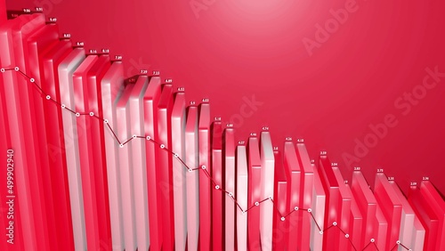 3d render. Beautiful red color background for analytical programs with abstract infographics  statistical data. Bars  counters and graph. 3d columns financial background