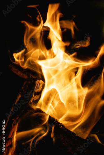 Flames from inside an old wood log burner inside