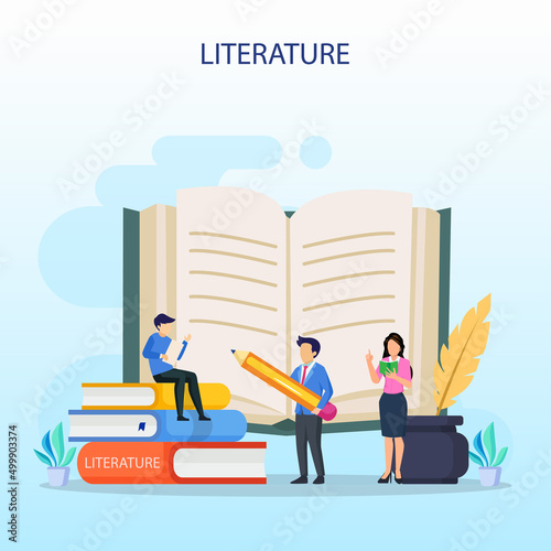 Literature school subject. Literary and poetry work. Idea of education and knowledge. Vector