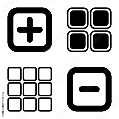 Square Flat Icon Set Isolated On White Background