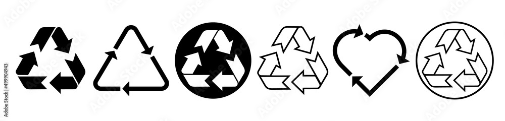Set recycle icons sign.Recycling.Recycle logo or symbol.Black icons for packaging , recycling.ecology, eco friendly, environmental management symbols. Set recycle icons sign.Recycling.Recycle logo or symbol.Black icons for packaging , recycling.ecology, eco friendly, environmental management symbols.