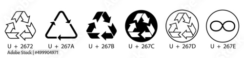 Set recycle icons sign.Recycling.Recycle logo or symbol.Black icons for packaging , recycling.ecology, eco friendly, environmental management symbols.