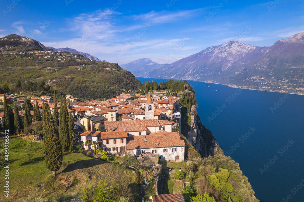 Spectacular aerial view on lake, italian summer, Tremosine, Lago di Garda - ITALY