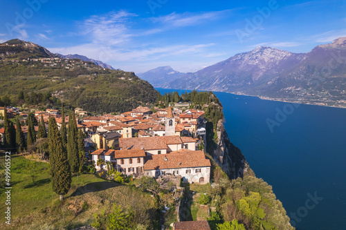 Spectacular aerial view on lake, italian summer, Tremosine, Lago di Garda - ITALY