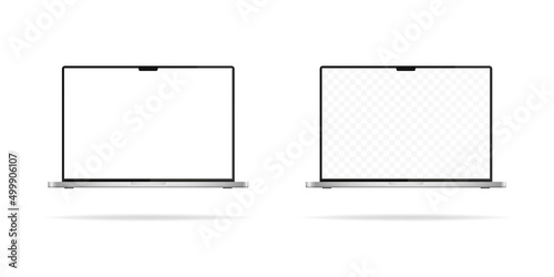 New Apple macbook pro Editorial illustration. Apple Macbook mockups isolated on white background. Apple devices template. Vector editorial illustration. Rivne, Ukraine - January 9, 2022 photo