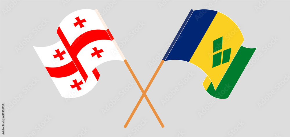 Crossed flags of Georgia and Saint Vincent and the Grenadines. Official colors. Correct proportion Crossed flags of Georgia and Saint Vincent and the Grenadines. Official colors. Correct proportion