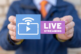 Concept of live streaming social media web network. Broadcast online stream video and music. Internet marketing. Smartphone live streaming technology.