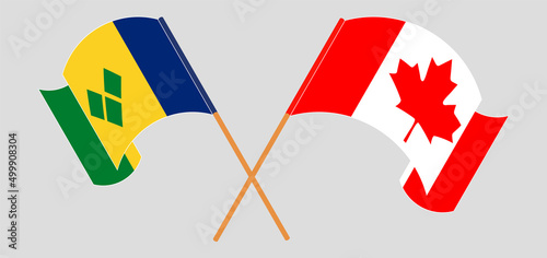 Crossed flags of Saint Vincent and the Grenadines and Canada. Official colors. Correct proportion