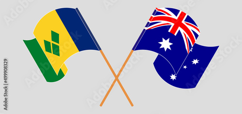 Crossed flags of Saint Vincent and the Grenadines and Australia. Official colors. Correct proportion