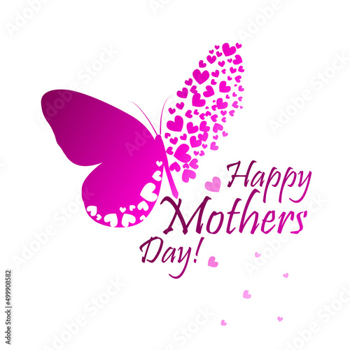 Mother's Day. Lettering and red butterflies. Typographical Background. Mothers day postcard.
