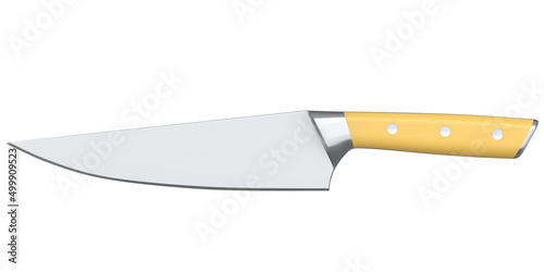 Chef's kitchen knife with a wooden handle isolated on white background.