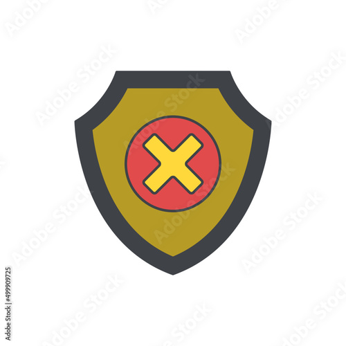 Security warning, shield warning icon in color icon, isolated on white background 