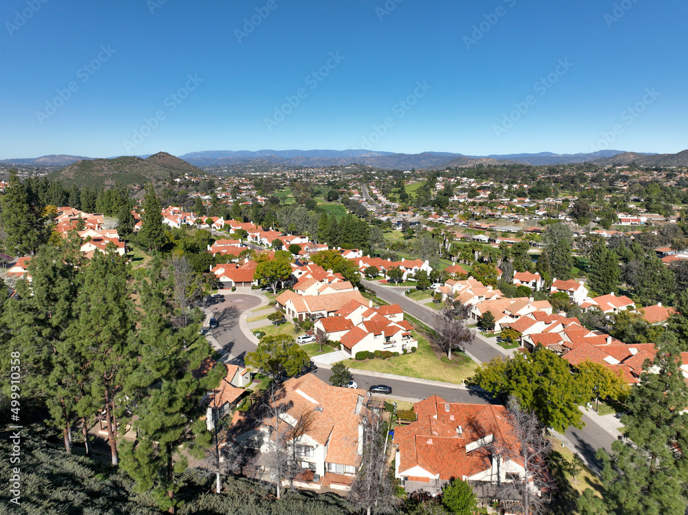 Aerial view middle class neighborhood in South California, USA