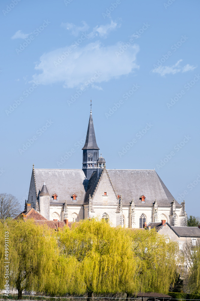 Collegiate church of Saint John the  Baptist on a sunny spring afternoon, Montrésor, Indre et Loire, France
