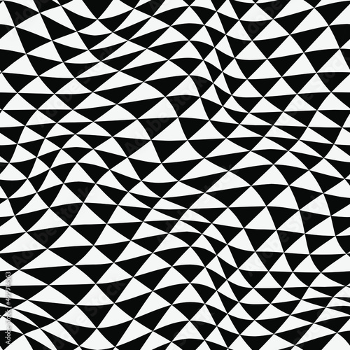 Warped checkered triangles pattern. Vector seamless pattern