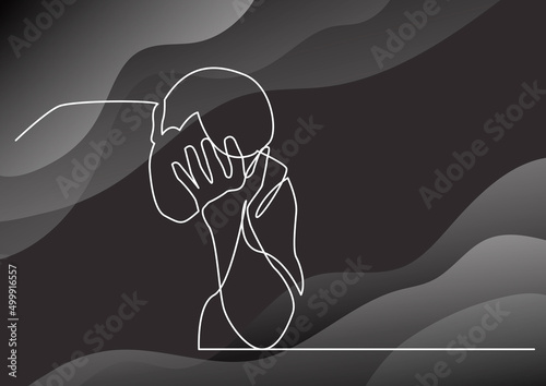 continuous line drawing of person dealing with mental issues depression anxiety