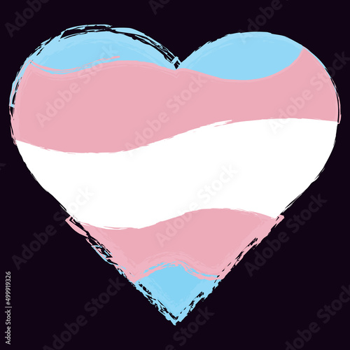 A heart made of different stripes with uneven edges in the colors of the flag of transgender people. Clipart, symbol, icon