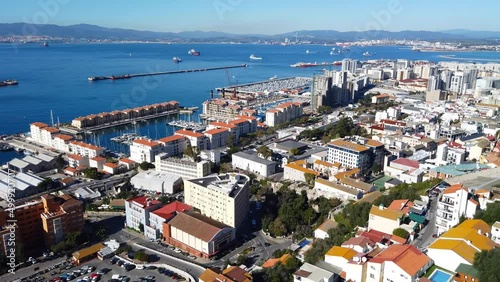Ascending the Rock of Gibraltar on the cable car, high above the town area