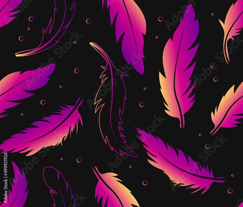 Seamless pattern with multicolored feathers