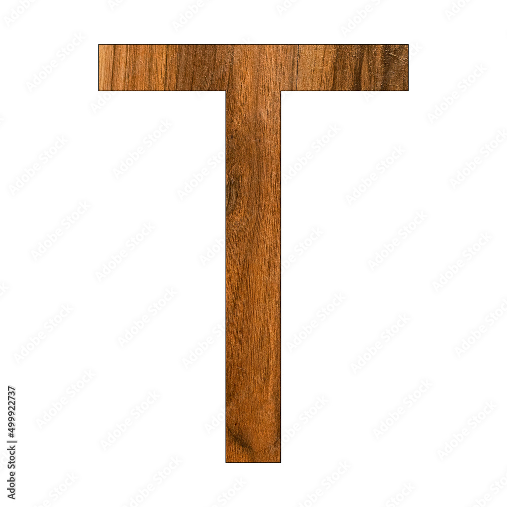 Uppercase letter T - wood texture - white background