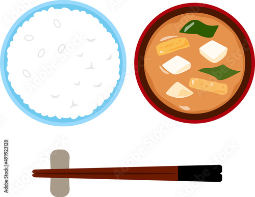 白米と味噌汁の俯瞰