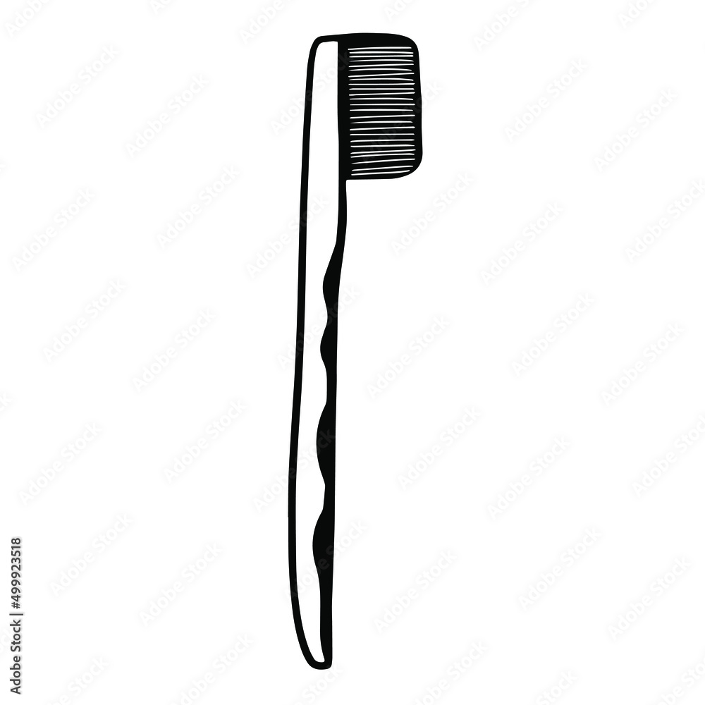 Black doodle of a Toothbrush. Hand-drawn bathroom accessories illustration.
Toothbrush line art Illustration