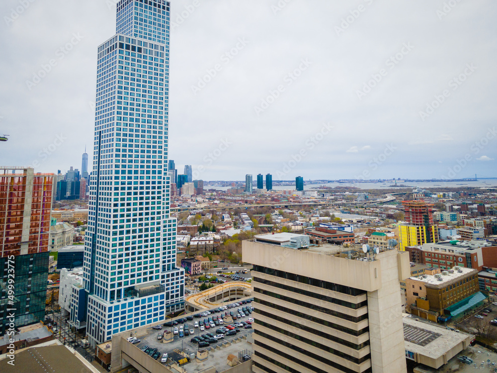 Fototapeta premium Aerial Drone of Urban Jersey City Industrial