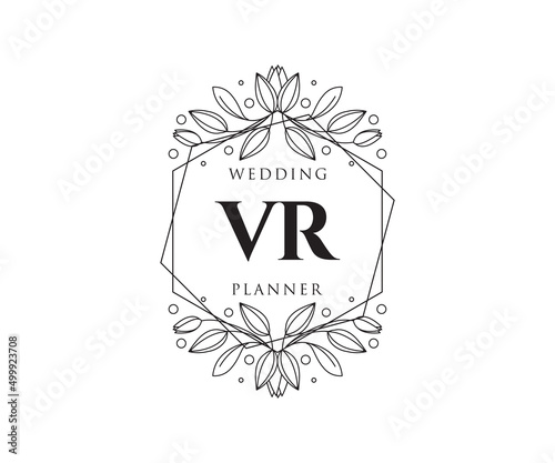 VR Initials letter Wedding monogram logos collection, hand drawn modern minimalistic and floral templates for Invitation cards, Save the Date, elegant identity for restaurant, boutique, cafe in vector