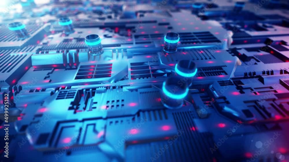 Blue technology chip circuit, technology motherboard, computer hardware and other high tech innovation videos.
