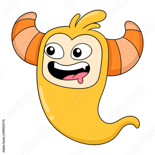 smiling face monster drooling hunger, doodle icon image kawaii