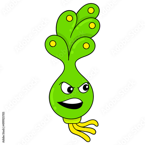 green plant with happy smile, doodle icon image kawaii