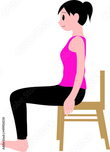 椅子に座ってつま先を上げる女性（主線なし）