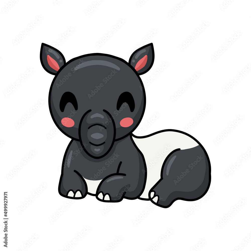Fototapeta premium Cute little tapir cartoon lying down