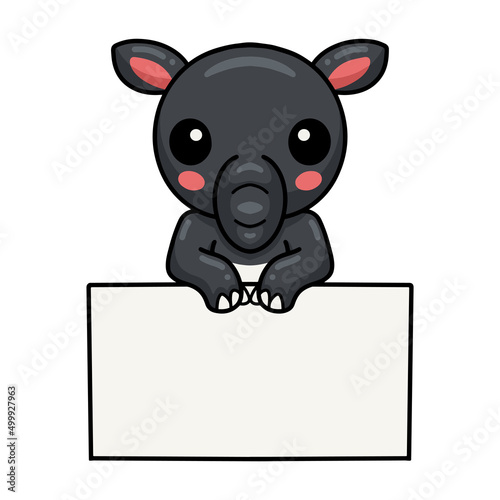 Cute little tapir cartoon with blank sign