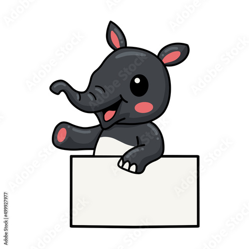 Cute little tapir cartoon with blank sign