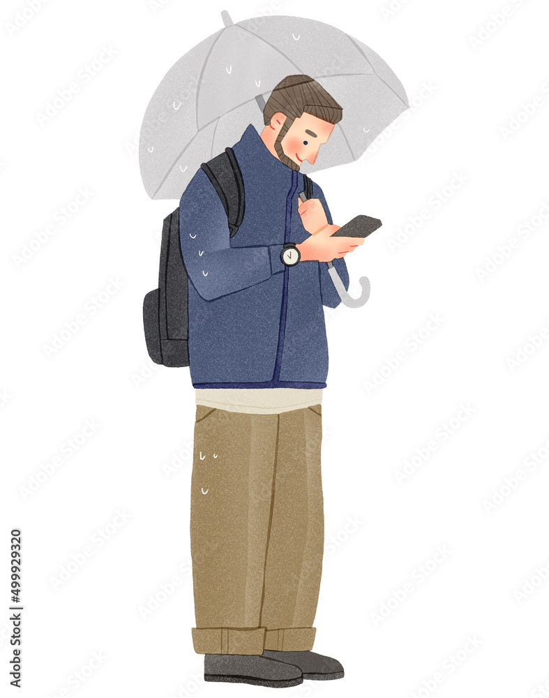 傘を持ってスマホを見る男性 手描きイラスト Stock Illustration Adobe Stock 傘を持ってスマホを見る男性 手描きイラスト Stock Illustration Adobe Stock