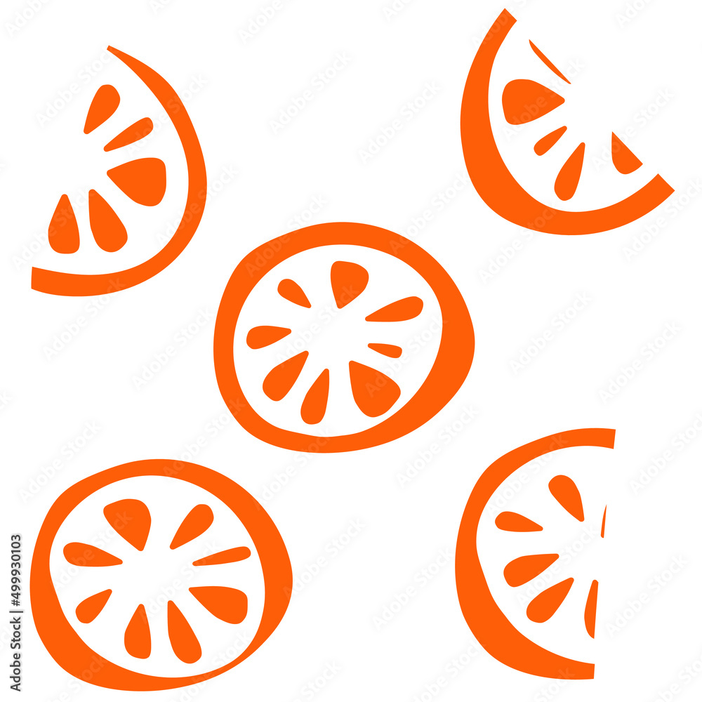 Set of hand-drawn silhouette orange slises clip art Set of hand-drawn silhouette orange slises clip art