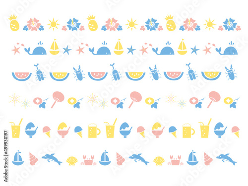 夏のイラストのラインセット